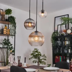 hofstein Koyoto Suspension, Boule lumineuse, Suspension Noir, 3 lumières