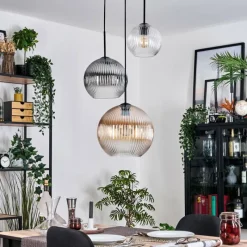 hofstein Koyoto Suspension, Boule lumineuse, Suspension 30 cm Noir, 3 lumières