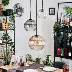 hofstein Koyoto Suspension, Boule lumineuse, Suspension 30 cm Noir, 3 lumières