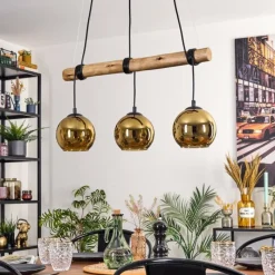 Lampes Dorées-hofstein Koyoto Suspension, Boule lumineuse, Suspension Écru, Noir, 3 lumières