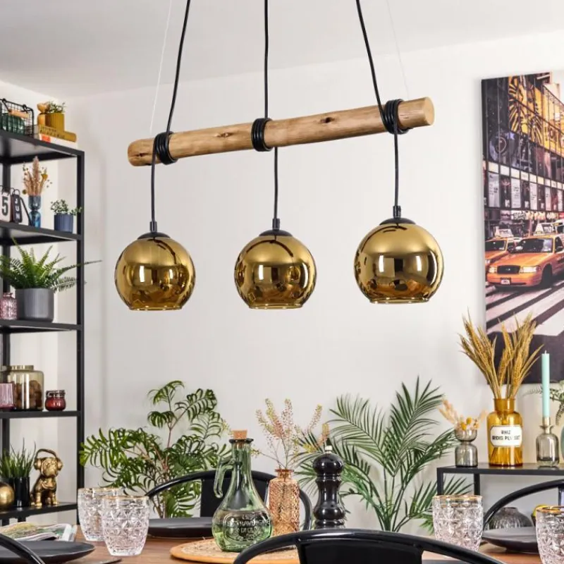 Lampes Dorées-hofstein Koyoto Suspension, Boule lumineuse, Suspension Écru, Noir, 3 lumières