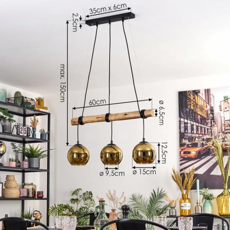 Lampes Dorées-hofstein Koyoto Suspension, Boule lumineuse, Suspension Écru, Noir, 3 lumières