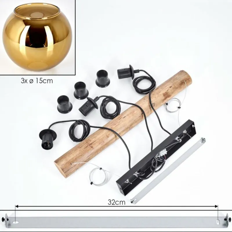 Lampes Dorées-hofstein Koyoto Suspension, Boule lumineuse, Suspension Écru, Noir, 3 lumières