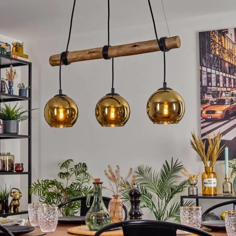 Lampes Dorées-hofstein Koyoto Suspension, Boule lumineuse, Suspension Écru, Noir, 3 lumières