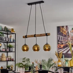 Lampes Dorées-hofstein Koyoto Suspension, Boule lumineuse, Suspension Écru, Noir, 3 lumières