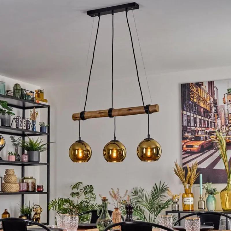 Lampes Dorées-hofstein Koyoto Suspension, Boule lumineuse, Suspension Écru, Noir, 3 lumières