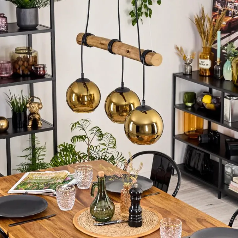 Lampes Dorées-hofstein Koyoto Suspension, Boule lumineuse, Suspension Écru, Noir, 3 lumières