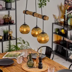 Lampes Dorées-hofstein Koyoto Suspension, Boule lumineuse, Suspension Écru, Noir, 3 lumières