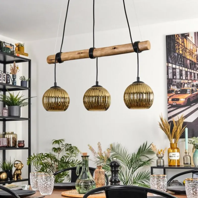 Lampes Dorées-hofstein Koyoto Suspension, Boule lumineuse, Suspension Écru, Noir, 3 lumières