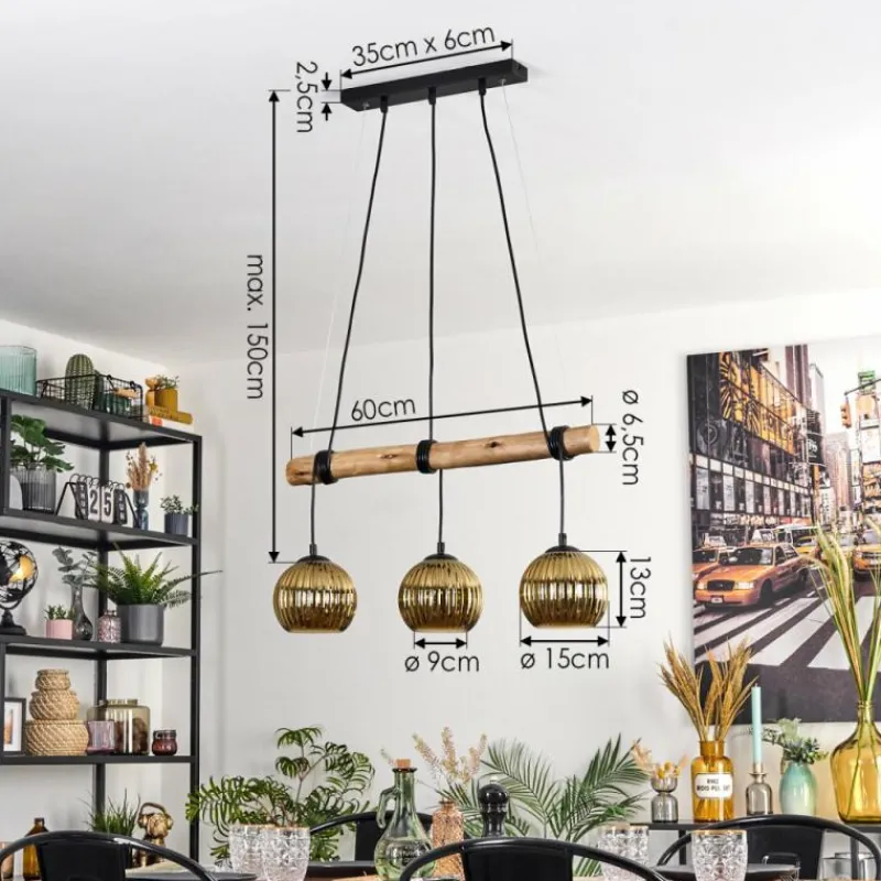 Lampes Dorées-hofstein Koyoto Suspension, Boule lumineuse, Suspension Écru, Noir, 3 lumières