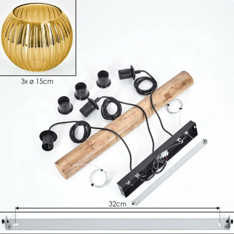 Lampes Dorées-hofstein Koyoto Suspension, Boule lumineuse, Suspension Écru, Noir, 3 lumières