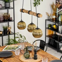 Lampes Dorées-hofstein Koyoto Suspension, Boule lumineuse, Suspension Écru, Noir, 3 lumières