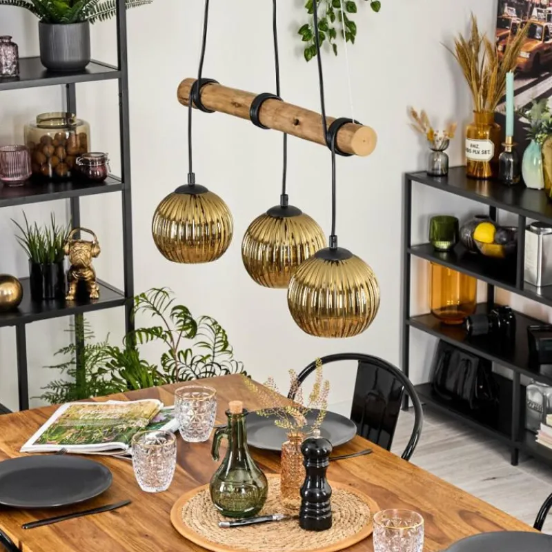 Lampes Dorées-hofstein Koyoto Suspension, Boule lumineuse, Suspension Écru, Noir, 3 lumières