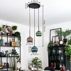 hofstein Koyoto Suspension, Boule lumineuse, Suspension Noir, 3 lumières