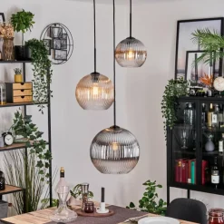 hofstein Koyoto Suspension, Boule lumineuse, Suspension, Suspension grappe Ambre, Clair, Fumé, 3 lumières