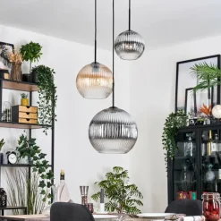 hofstein Koyoto Suspension, Boule lumineuse, Suspension, Suspension grappe Ambre, Clair, Fumé, 3 lumières