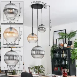 hofstein Koyoto Suspension, Boule lumineuse, Suspension, Suspension grappe Ambre, Clair, Fumé, 3 lumières