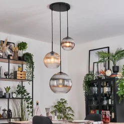 hofstein Koyoto Suspension, Boule lumineuse, Suspension, Suspension grappe Ambre, Clair, Fumé, 3 lumières