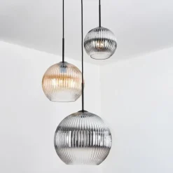hofstein Koyoto Suspension, Boule lumineuse, Suspension, Suspension grappe Ambre, Clair, Fumé, 3 lumières