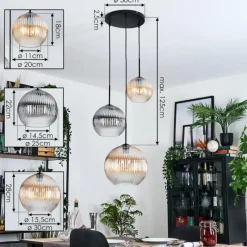 hofstein Koyoto Suspension, Boule lumineuse, Suspension, Suspension grappe Noir, 3 lumières