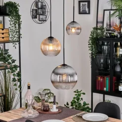 hofstein Koyoto Suspension, Boule lumineuse, Suspension Ambre, Clair, Fumé, 3 lumières