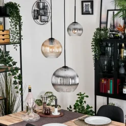 hofstein Koyoto Suspension, Boule lumineuse, Suspension Ambre, Clair, Fumé, 3 lumières