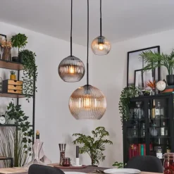 hofstein Koyoto Suspension, Boule lumineuse, Suspension Ambre, Clair, Fumé, 3 lumières