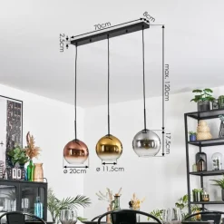 Lampes Dorées-hofstein Koyoto Suspension, Boule lumineuse, Suspension Chrome, Or, Clair, Cuivré, Fumé, 3 lumières
