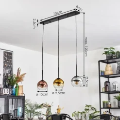 Lampes Dorées-hofstein Koyoto Suspension, Boule lumineuse, Suspension Chrome, Or, Clair, Cuivré, Fumé, 3 lumières