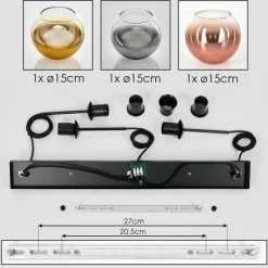 Lampes Dorées-hofstein Koyoto Suspension, Boule lumineuse, Suspension Chrome, Or, Clair, Cuivré, Fumé, 3 lumières