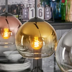 Lampes Dorées-hofstein Koyoto Suspension, Boule lumineuse, Suspension Chrome, Or, Clair, Cuivré, Fumé, 3 lumières