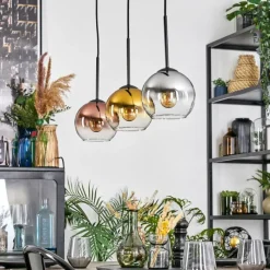 Lampes Dorées-hofstein Koyoto Suspension, Boule lumineuse, Suspension Chrome, Or, Clair, Cuivré, Fumé, 3 lumières