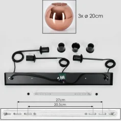 hofstein Koyoto Suspension, Boule lumineuse, Suspension Cuivré, 3 lumières