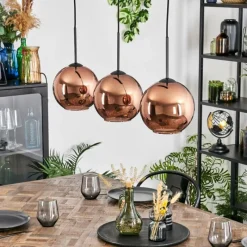 hofstein Koyoto Suspension, Boule lumineuse, Suspension Cuivré, 3 lumières