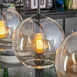 hofstein Koyoto Suspension, Boule lumineuse, Suspension Ambre, Clair, 3 lumières