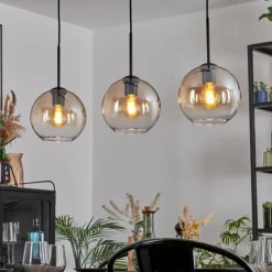 hofstein Koyoto Suspension, Boule lumineuse, Suspension Ambre, Clair, 3 lumières