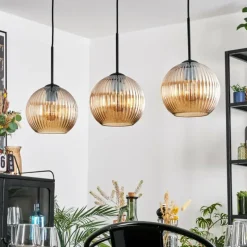 Lampes Vintages & Rétros-hofstein Koyoto Suspension, Boule lumineuse, Suspension Ambre, 3 lumières