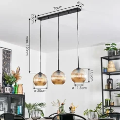 Lampes Vintages & Rétros-hofstein Koyoto Suspension, Boule lumineuse, Suspension Ambre, 3 lumières