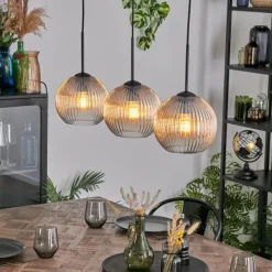 hofstein Koyoto Suspension, Boule lumineuse, Suspension Ambre, Clair, 3 lumières