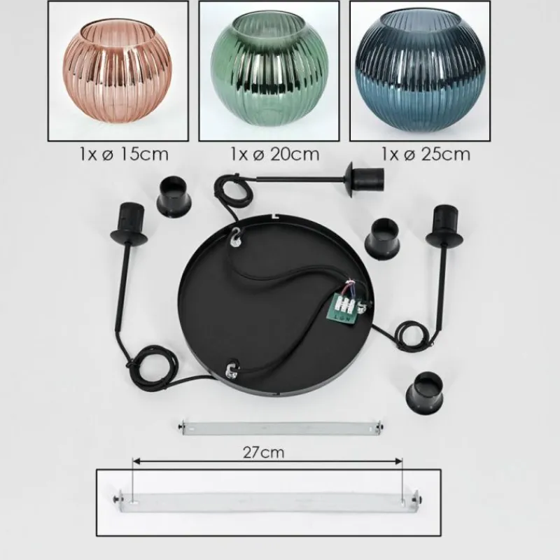 Lampes À Boules-hofstein Koyoto Suspension, Boule lumineuse, Suspension 30 cm Bleu, Vert, Cuivré, 3 lumières