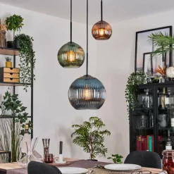 Lampes À Boules-hofstein Koyoto Suspension, Boule lumineuse, Suspension 30 cm Bleu, Vert, Cuivré, 3 lumières