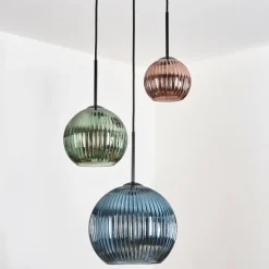 Lampes À Boules-hofstein Koyoto Suspension, Boule lumineuse, Suspension 30 cm Bleu, Vert, Cuivré, 3 lumières