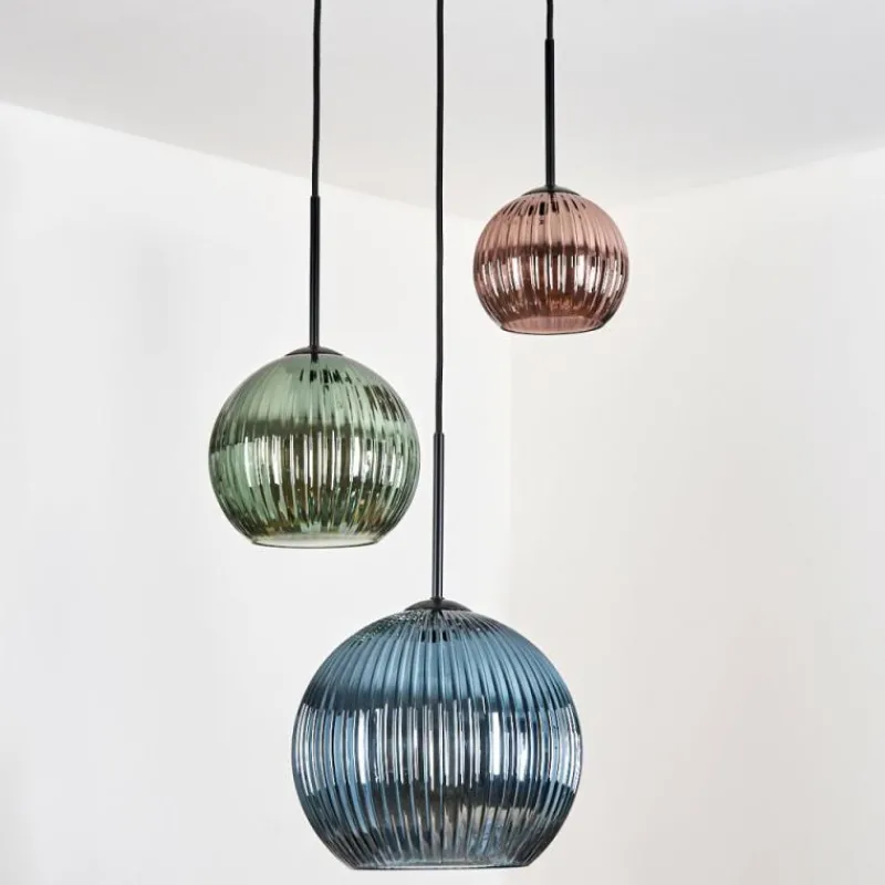 Lampes À Boules-hofstein Koyoto Suspension, Boule lumineuse, Suspension 30 cm Bleu, Vert, Cuivré, 3 lumières
