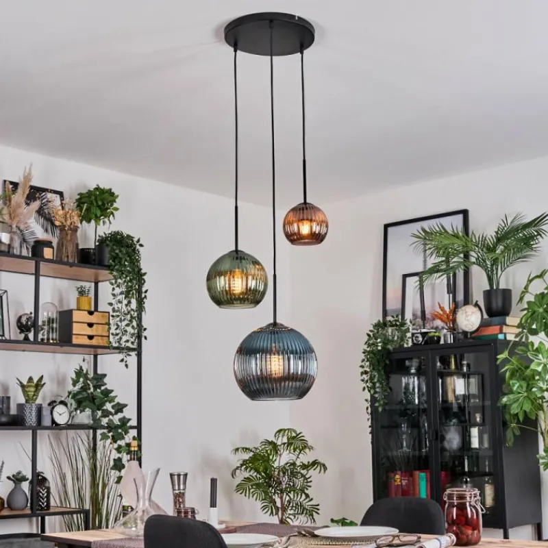 Lampes À Boules-hofstein Koyoto Suspension, Boule lumineuse, Suspension 30 cm Bleu, Vert, Cuivré, 3 lumières
