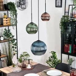 Lampes À Boules-hofstein Koyoto Suspension, Boule lumineuse, Suspension 30 cm Bleu, Vert, Cuivré, 3 lumières