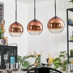 hofstein Koyoto Suspension, Boule lumineuse, Suspension Clair, Cuivré, 3 lumières