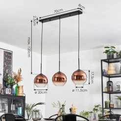 hofstein Koyoto Suspension, Boule lumineuse, Suspension Clair, Cuivré, 3 lumières