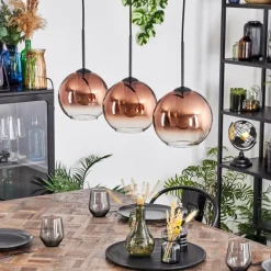 hofstein Koyoto Suspension, Boule lumineuse, Suspension Clair, Cuivré, 3 lumières