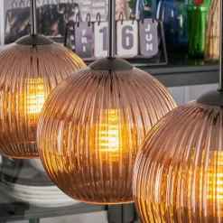 hofstein Koyoto Suspension, Boule lumineuse, Suspension Cuivré, 3 lumières