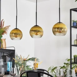 Lampes Dorées-hofstein Koyoto Suspension, Boule lumineuse, Suspension Or, Clair, 3 lumières